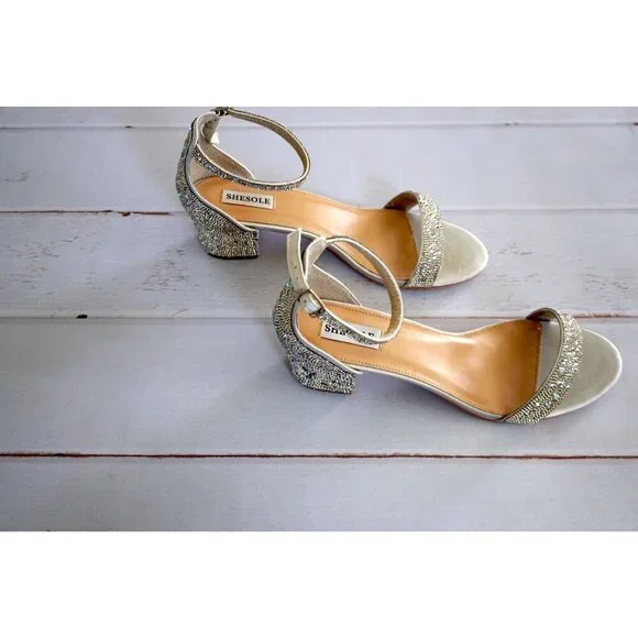 SheSole Open Toe Strappy Low Block Heel Bling Rhinestone Sandal - Size 42/ US 11 - Picture 3 of 12